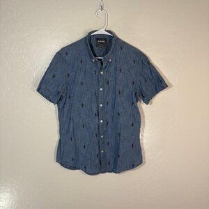Bonobos Shirt Mens Large Blue Chambray Short Sleeve Button Down Cactus Pattern